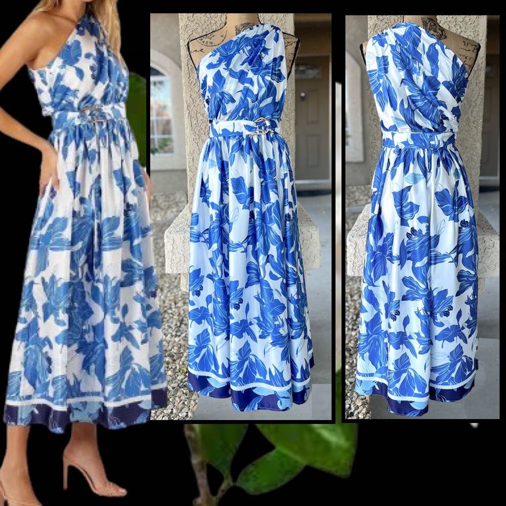 Petal & Pup One-Shoulder Floral Print  Naomi Midi Dress Size 4